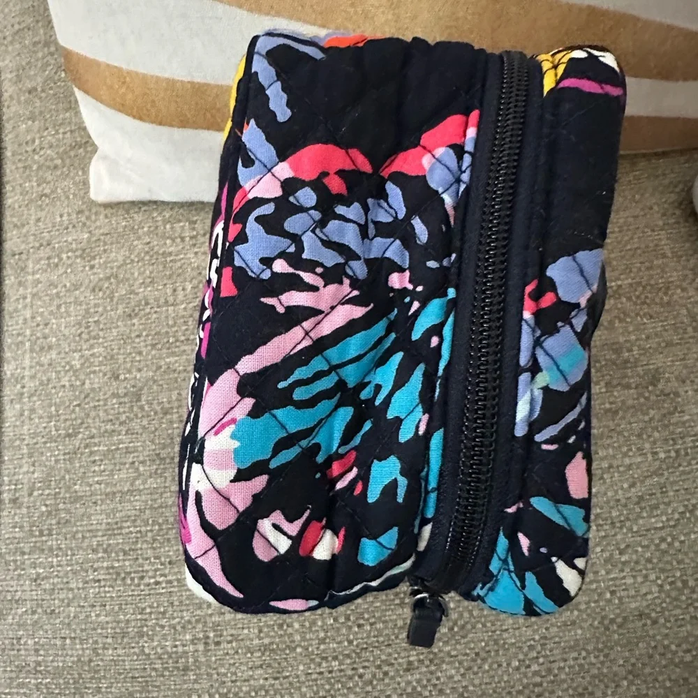 Quilted Floral Travel Case in Black and Multicolor